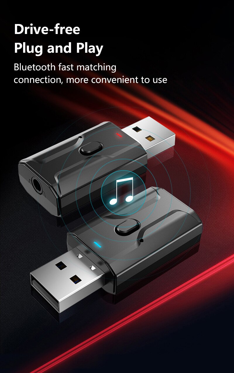 Mini usb bluetooth 5.0 sändare mottagare stereo bluetooth usb adapter 3.5mm aux för tv pc hörlurar hem