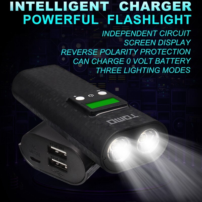Tomo Smart Power Charger Zaklamp Functie Power Bank Case 2X18650 Batterij Oplader Draagbare Power Bank Box Voor Telefoon Oplader