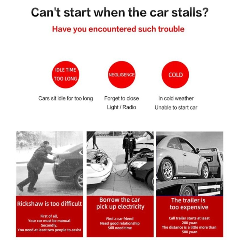 Wireless Charge Car Jump Starter Smart Clip Emergency Battery Booster Power Bank D7YA