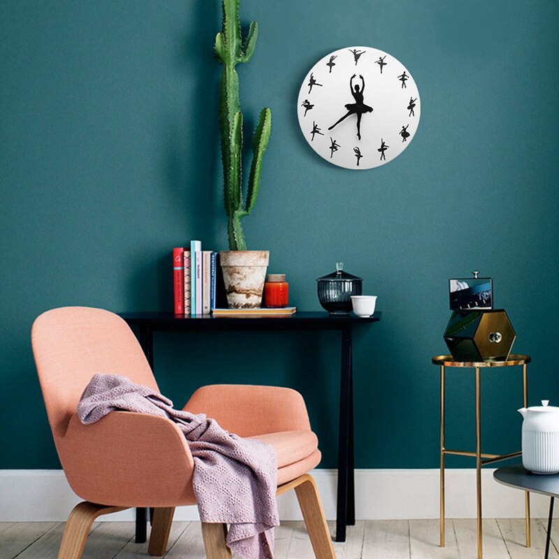 EASY-Ballet Time Wall Clock Ballerina Dancer Ballet Decorative Clock Wall Watch Girls Room Dancing Studio Decor Ballet Dancers G