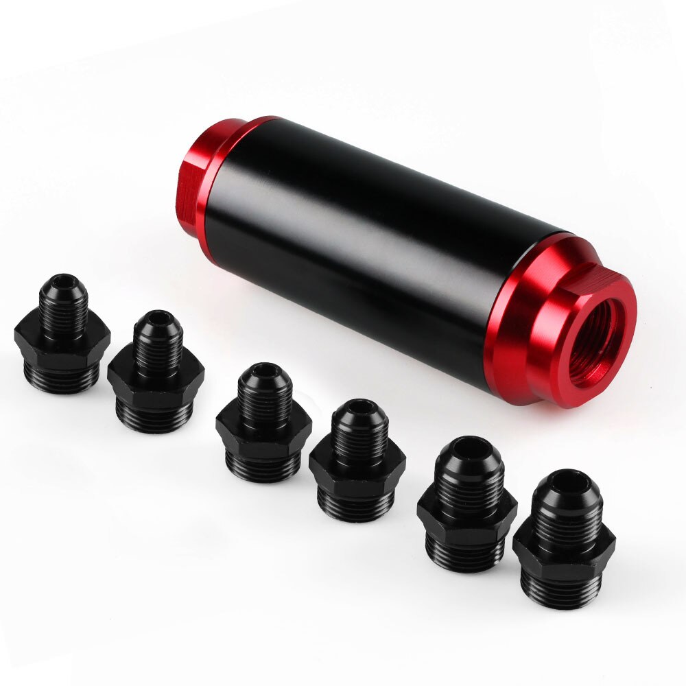 40Micron Universal Car Racing In-Line Fuel Filter System With AN6AN8 AN10 Fitting Adapter Black