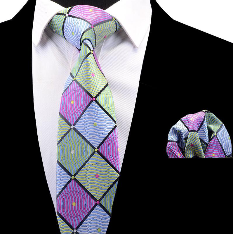 RBOCOTT Plaid Tie Set For Men Necktie Handkerchief Men's Classic Striped Neck Tie 8cm Red Blue Brown For Wedding: 06