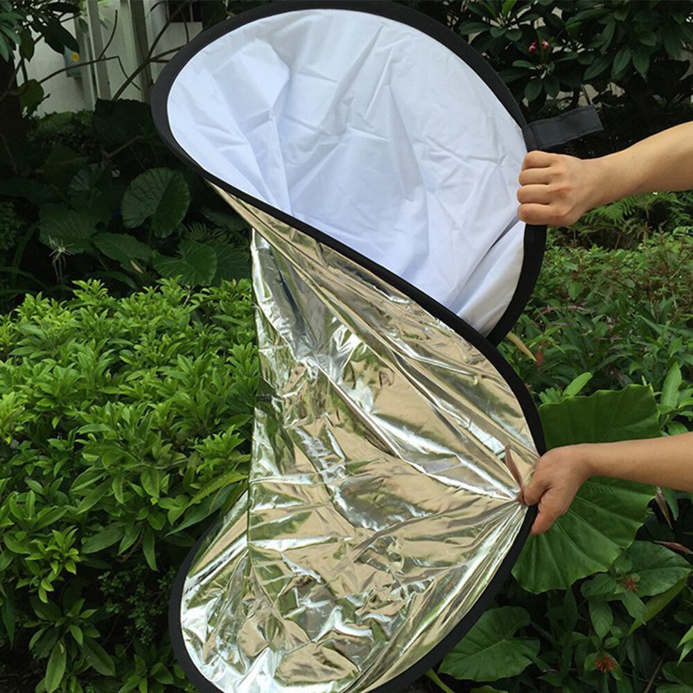 60cm 2 In 1 Portable Light Reflector Round Photo Studio Diffuser Silver White Studio Photography Reflector Premium