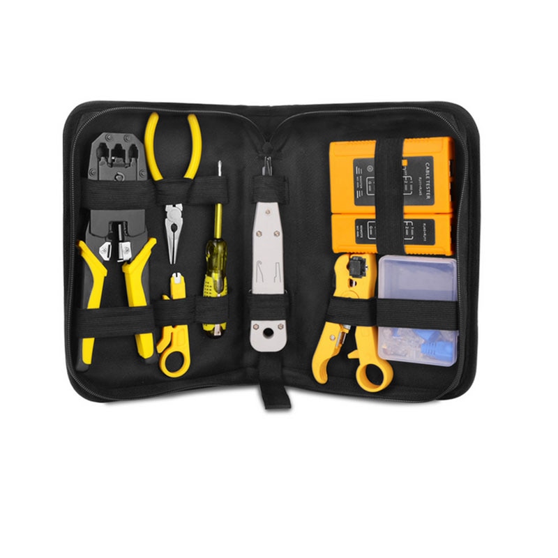 12 sztuk zestaw robić naprawy kabli sieciowych testowanie linii telefonicznej RJ-11 RJ-45 wielofunkcyjny zaciskania śrubokręt szczypce zestaw narzędzi