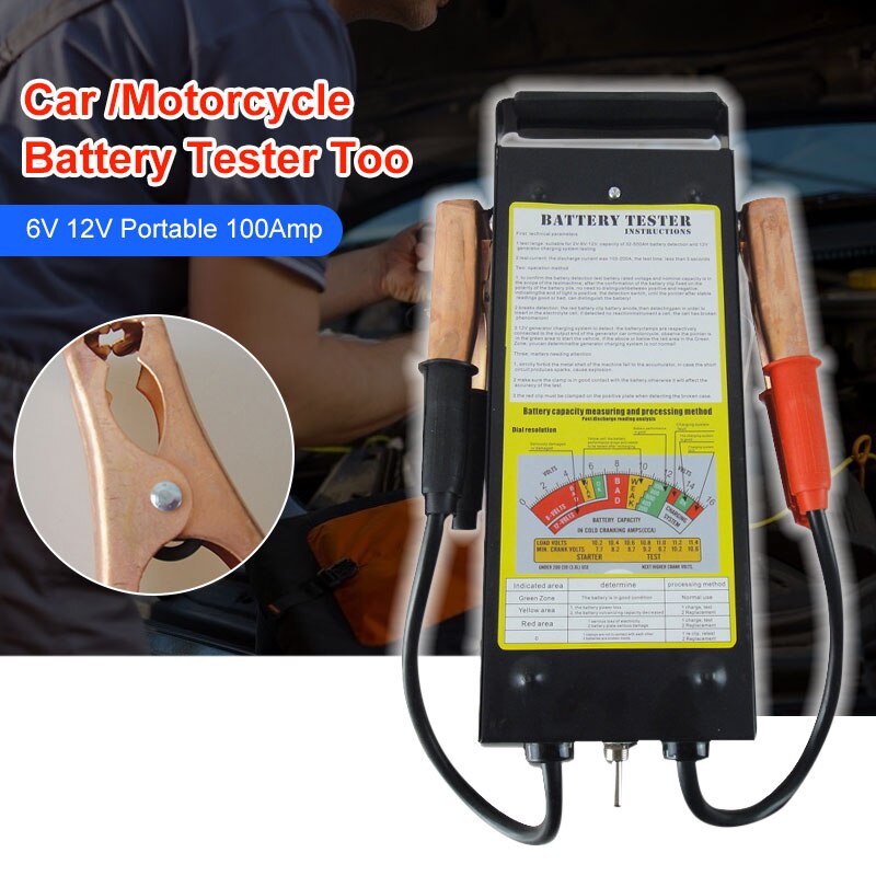 6V 12V Car Battery Tester Tool Portable 100Amp Metal Mechanics Tool Battery Load Tester Motorcycle Battery Tester Tool