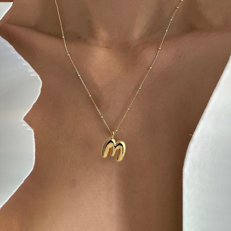 MHS.sole Nuovo carino ottavino palloncino a bolle collana iniziale colore oro mini paffuto 26 lettere dell'alfabeto collana con ciondolo gioielli regali