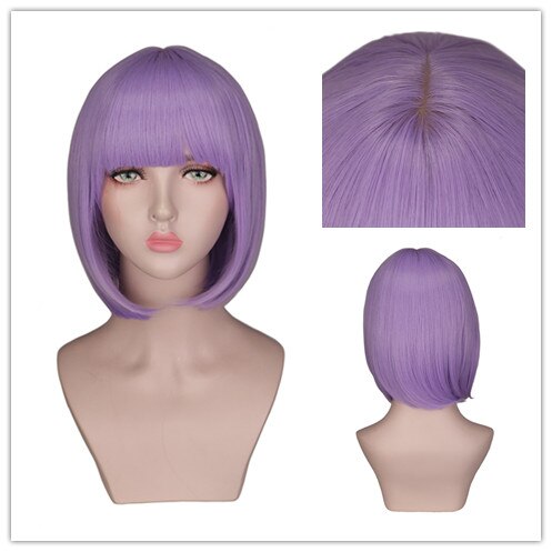 Grillige W Synthetische Korte Bob Rechte Pruiken Blonde Kleur Pruik Voor Vrouwen Natural Hittebestendige Haar: light purple