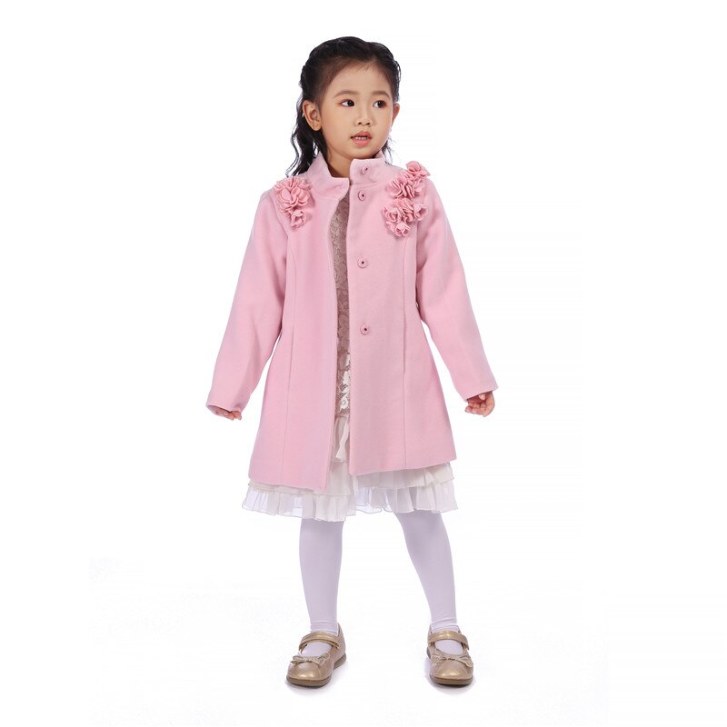 Abrigo cálido rosa para niñas, prendas de vestir, chaquetas para niños, abrigo informal de flores rojas, Otoño e Invierno