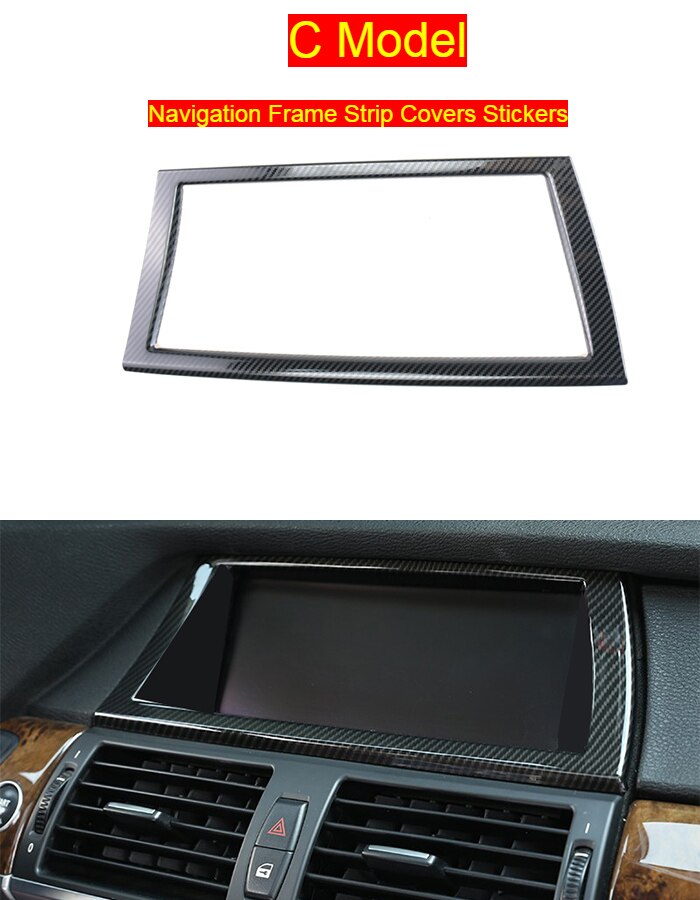 Bil styling interiör knappar panel ram dekoration täcker klistermärken trim för bmw  e70 e71 e72 x5 x6 sav kolfiber tillbehör: C modell kolfiber