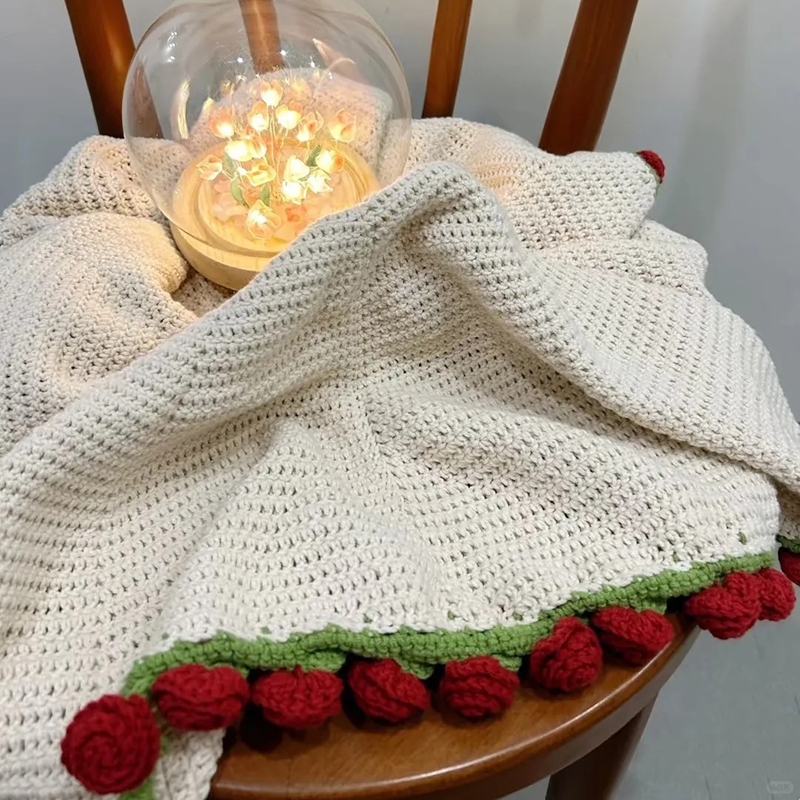 Rosebukett-teppe diy-materialepakke håndlaget blomsterbukett bursdag sammenleggbare kastetepper
