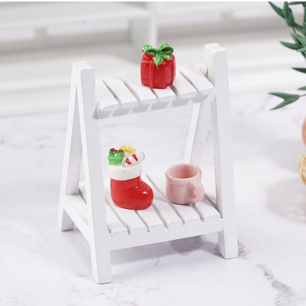 Mini Wooden White Floral Stand 1:12 Doll House Accessories Display Shelf