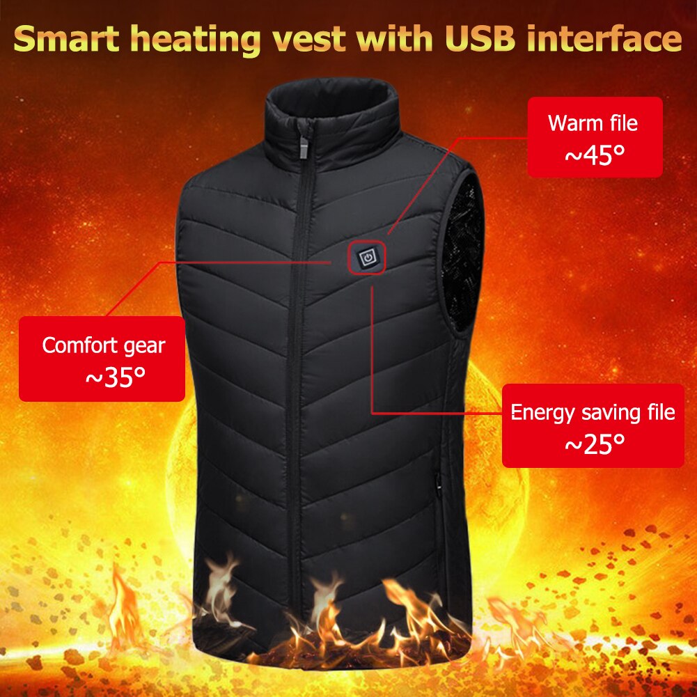 Chaleco calefactable de algodón con calefacción inteligente para hombre y mujer, chaleco calefactor eléctrico infrarrojo con USB, chaquetas cálidas de invierno térmico para exteriores, 9 áreas