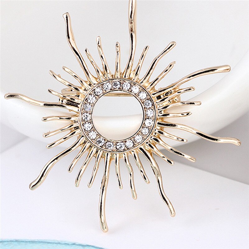 Sun Shape Brooch For Women Men Prong Setting Crystals Color Broches Hijab Pins Scarf Buckles Plastron Jewelry