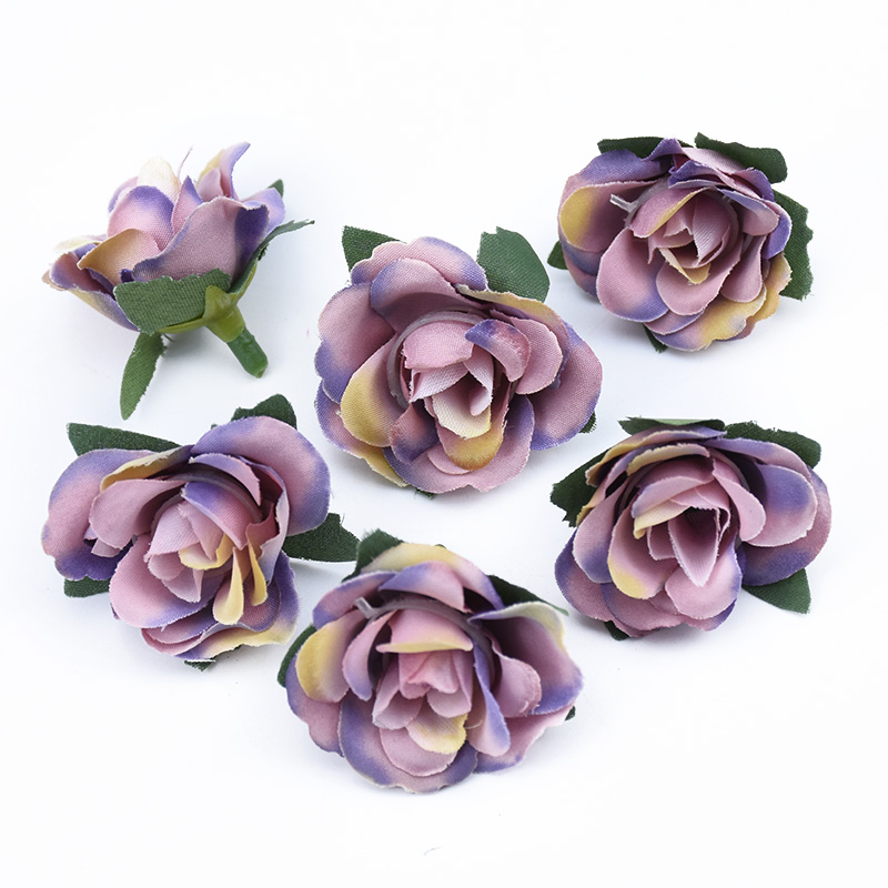 10 st silke rosor huvuden blomma vägg hem bröllop dekoration tillbehör handgjorda diy box konstgjorda växter julkrans: Lila grå