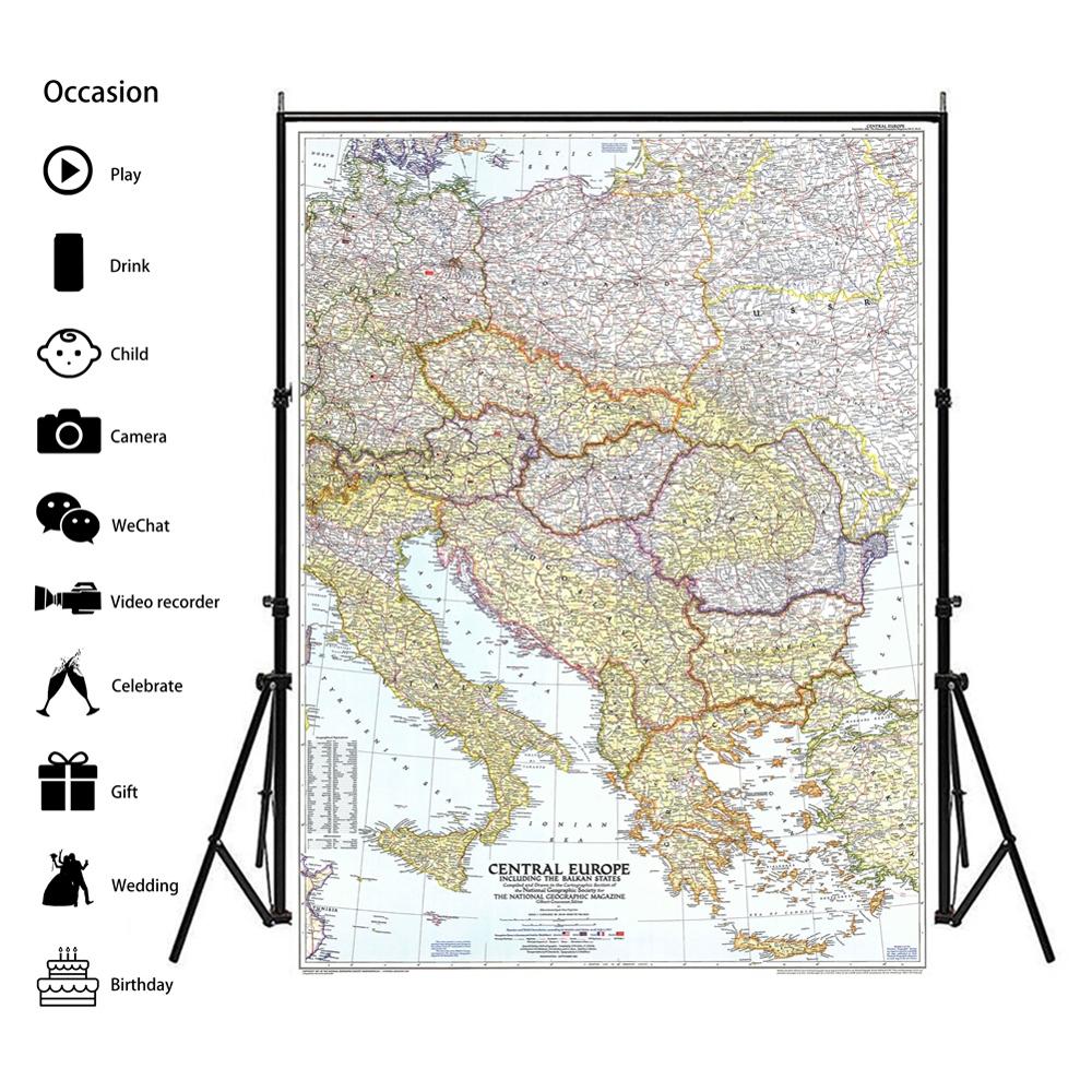 5x7ft Printed Non-woven Map of Central Europe Including The Balkan States in 1951 Edition For Office Wall Hanging Painting