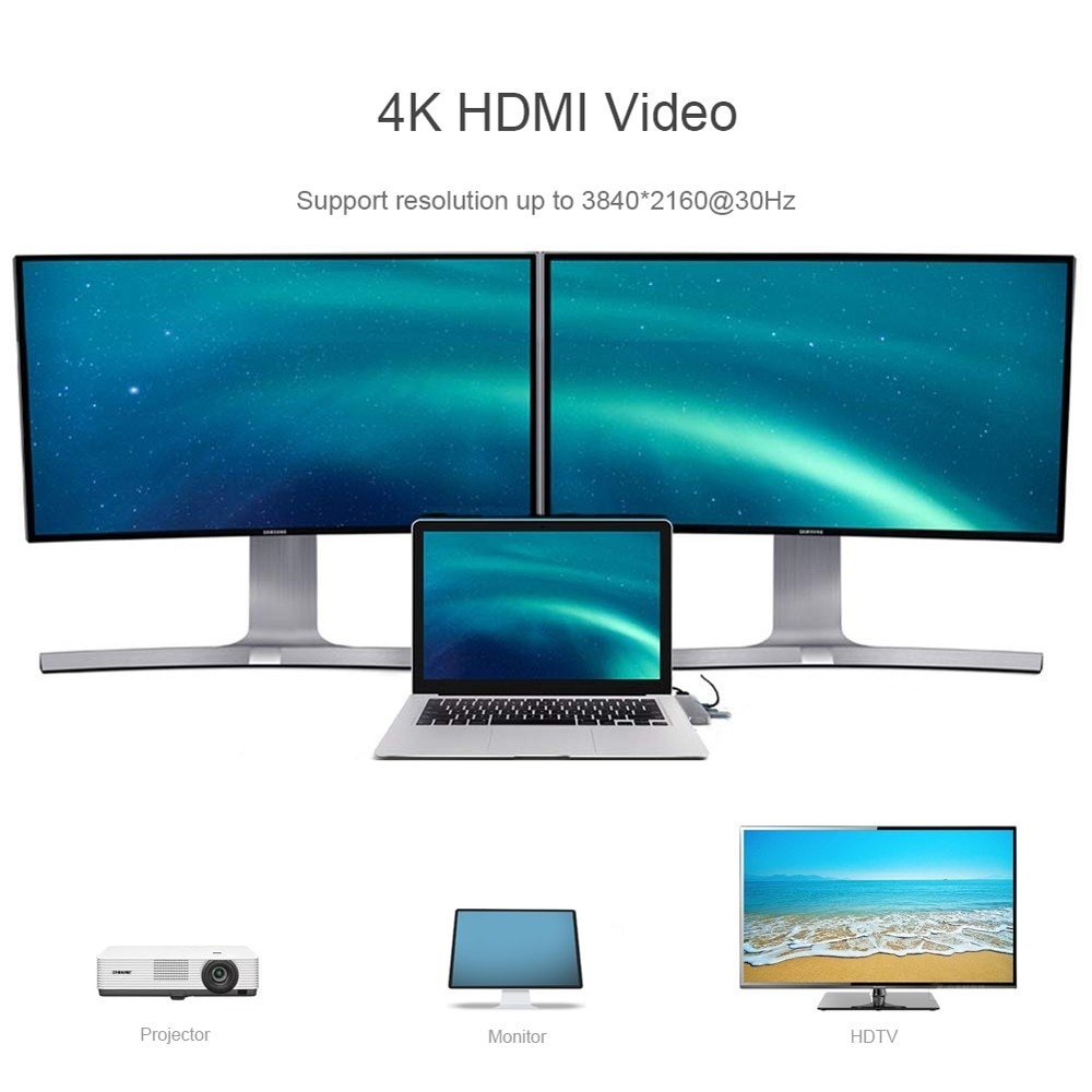 Usb c hub typ c thunderbolt 3 adapter usb-c dockningsdongel med hdmi 4k pd usb 3.0 sd tf kortläsare för macbook pro air 13 15
