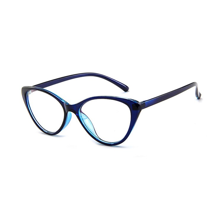 Elbru Cat Eye Glasses Spectacles Frame Women Eyeglasses Computer Myopia Vintage Ladies Eyewear Frame Clear Lens Glasses: Blue