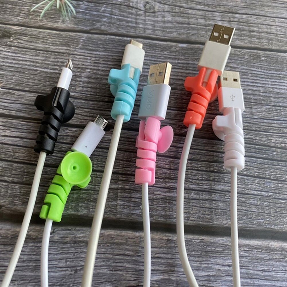 4 Stuks Zuignap Kabel Beschermhoes Universele Spiraal Data Beschermhoes Voor Iphone Android Telefoon Lading Kabel Organizer