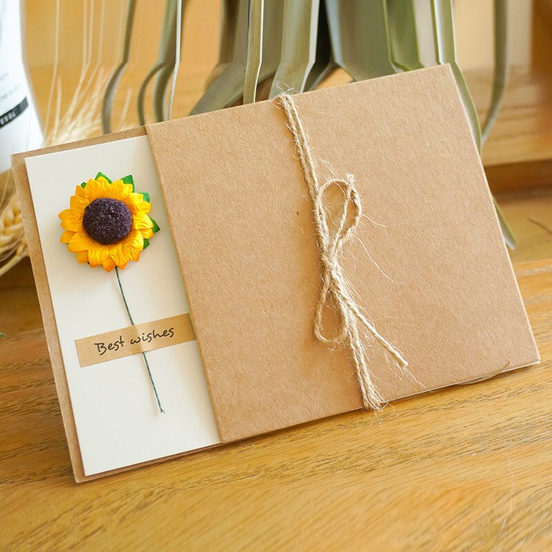 DIY Kraft Paper Handmade Dried Flowers Invitation Greeting Card Happy Birthday Grateful Thank You Card Christmas Wedding Favors: 07