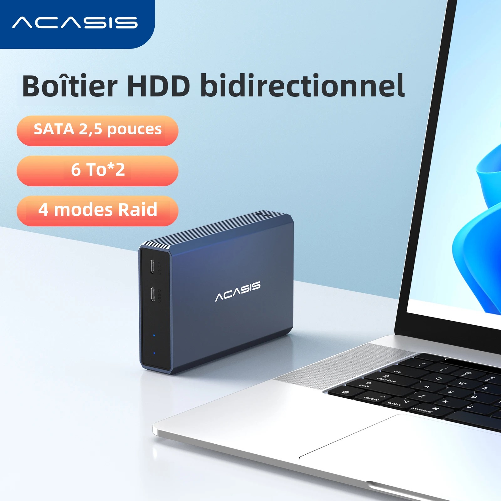 Acasis 2.5 Inch HDD Case Dual Bay External Hard Drive Enclosure Case SSD For SATA Hard Disk Array With RAID Function PC Case