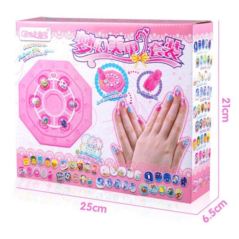 96pcs Children DIY Color Nail Sticker Set Beauty Pretend Toy Girls Handmade Reusable Nontoxic Nail Patch Stickers Birthday