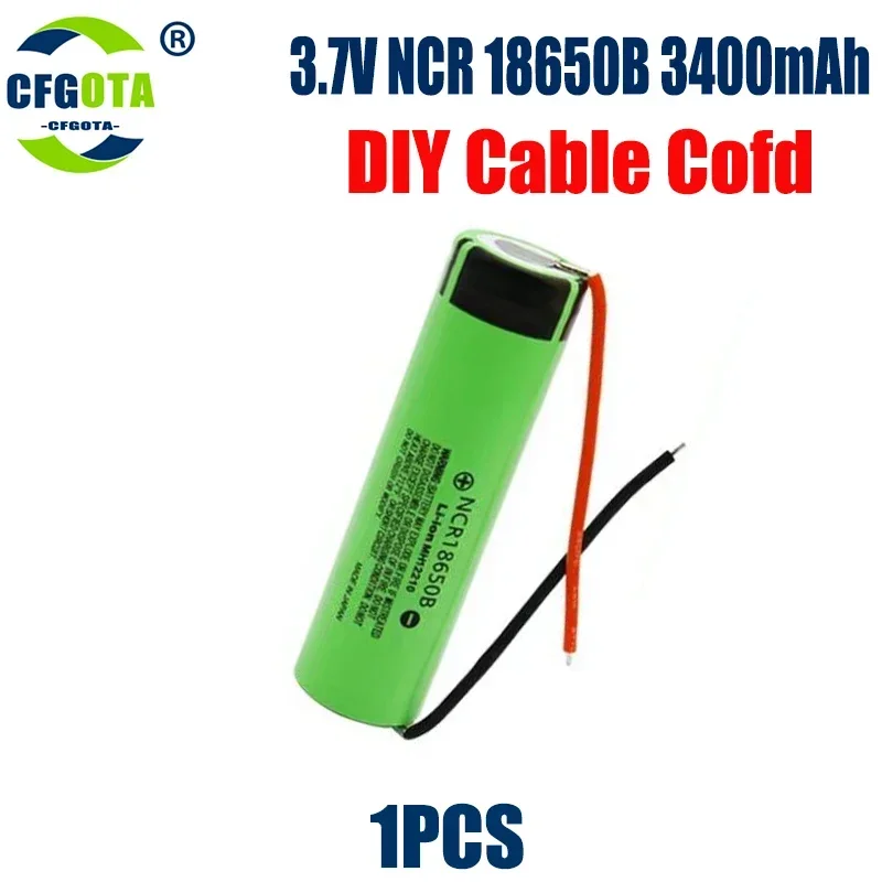1-20pcs 100% Original 18650 battery 3400mah 3.7v lithium battery NCR18650B Suitable for flashlight battery +DIY wire: green