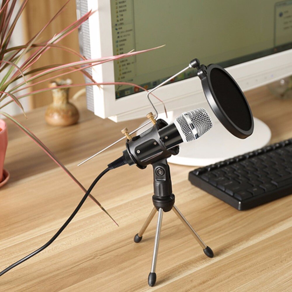 Microphone Tripod Stand Foldable Desktop Microphone Bracket with Shock Mount Mic Holder Clip and Filter