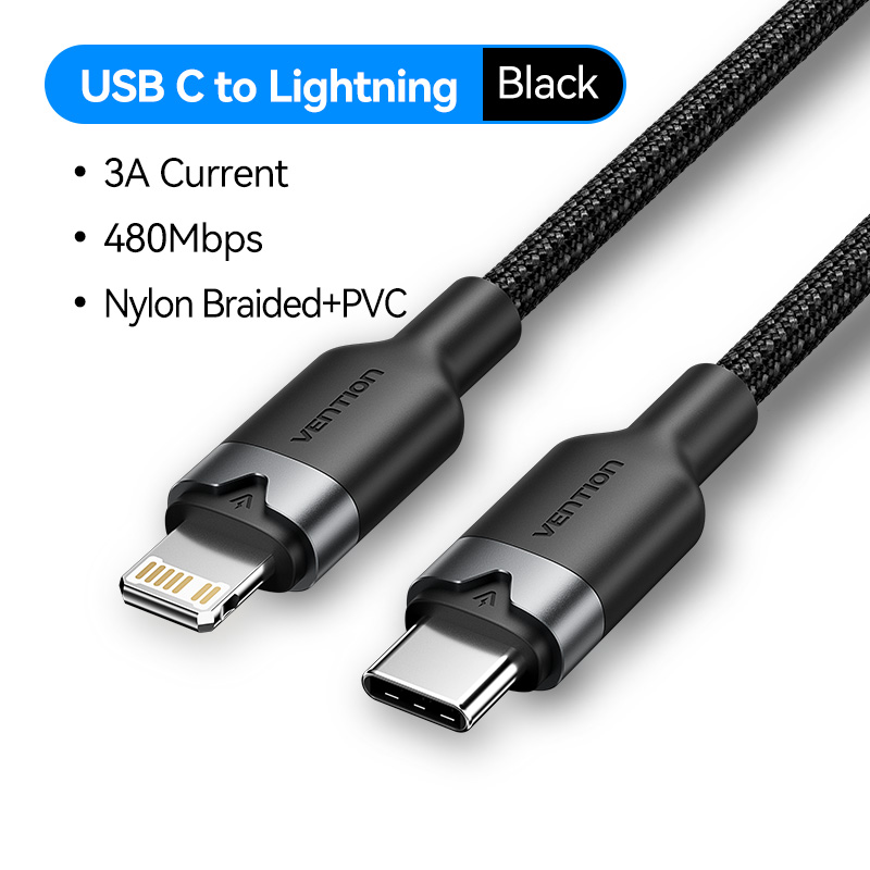 Vention Usb Type C Pd 27W Kabel Voor Iphone 15 14 13 12 Pro X 8 Snelle Usb C Kabel Voor Iphone Oplaadkabel Usb Type C Kabel: Black / 1m