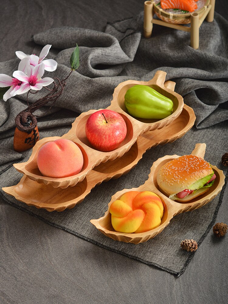 Massivt tre frukt tallerkener peanøtter form desserter tallerken sushi tallerken blad form desserter tallerken flerbruks serveringsbrett