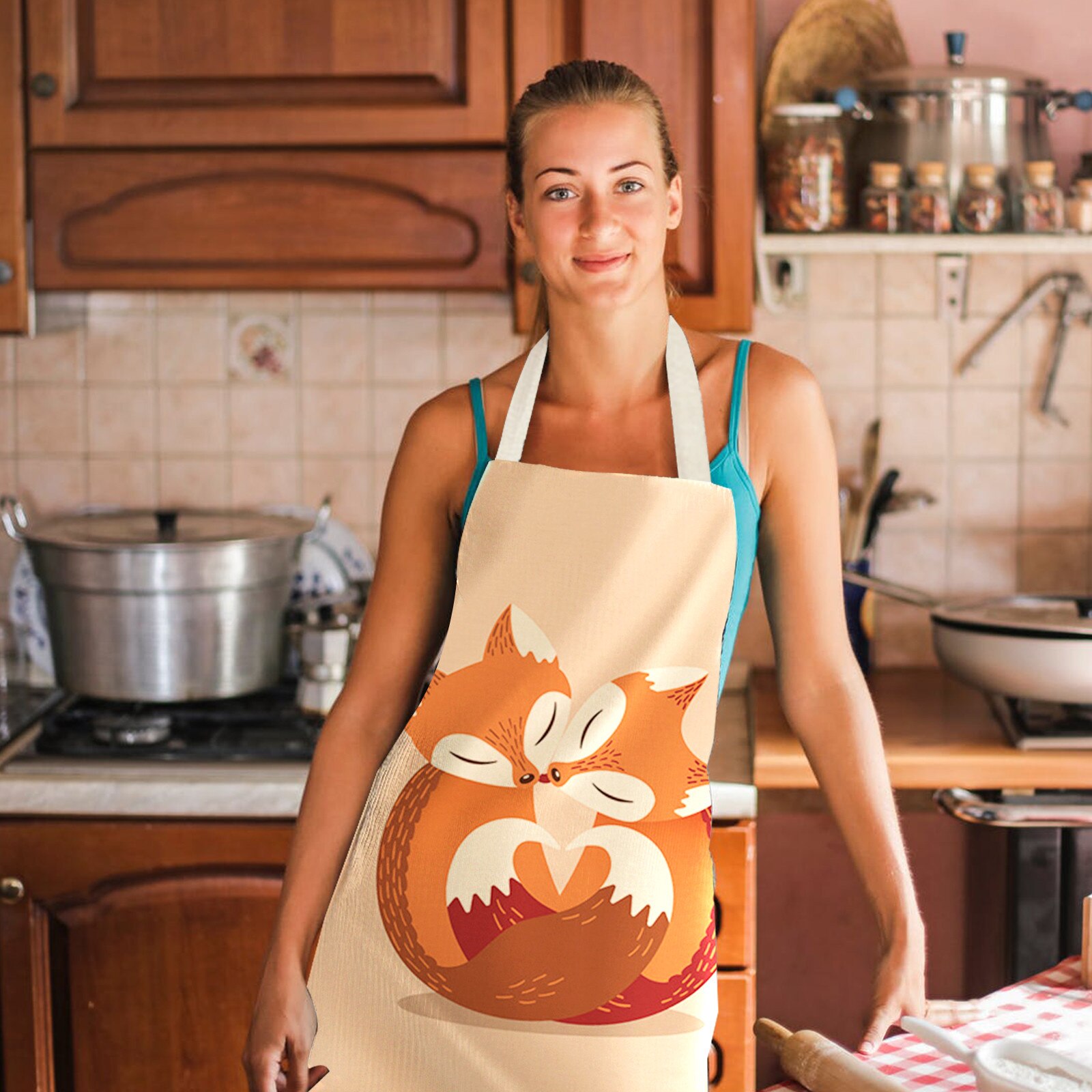 1Pcs Kitchen Cooking Apron Kitchen Lovely Cartoons Printed Home Sleeveless Cotton Linen Aprons for Men Women Baking Accessories: K