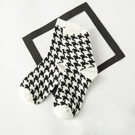 Calcetines de cuadros clásicos de pata de gallo para mujer, calcetín Harajuku de algodón, Vintage, Blanco, Negro, a rayas, con tubo: Blanco