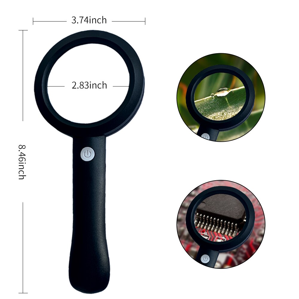 Magnifying Glass with Light, 6X Handheld Illuminated Magnifier Rechargeable 9 LED Lighted Magnifying Glasses for Seniors Reading