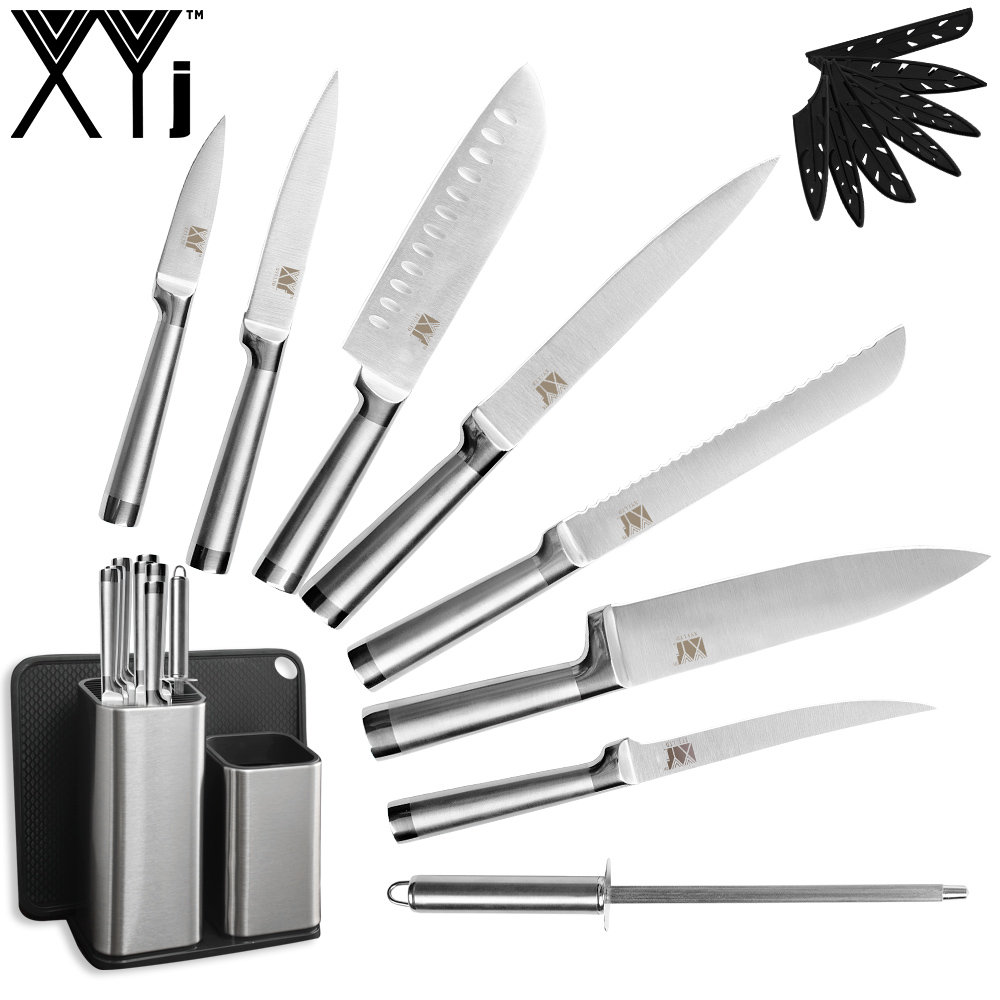 Kokkeknive santoku køkkenknive i rustfrit stål bloksliber kløver skæreknivbetræk etui