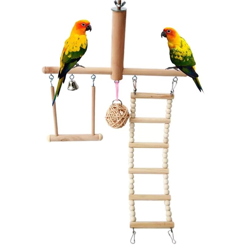 Cage à oiseaux support jouer gymnastique perche aire de jeux escalade échelle balançoire rotin boule mâcher jouets pour perroquet amour oiseaux perruches