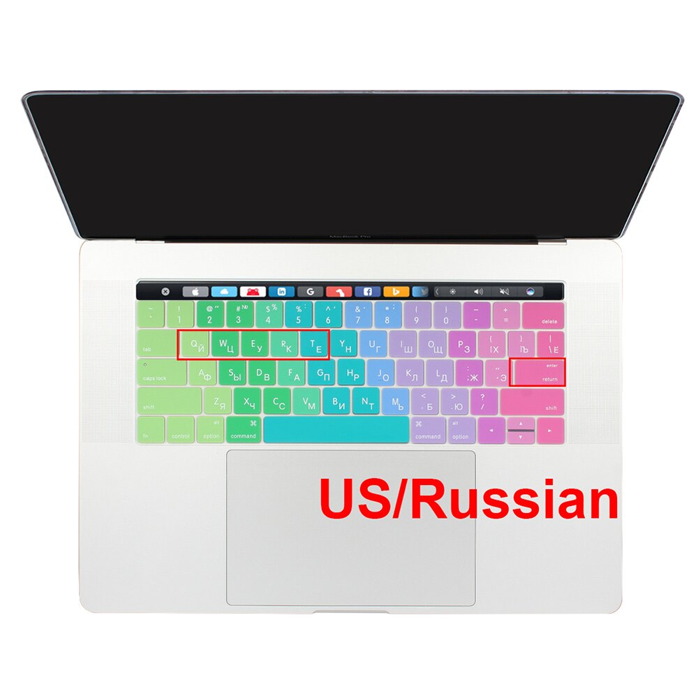 USA USA wprowadź rosyjski arabski ukraina angielski układ cienka miękka klawiatura silikonowa pokrywa dla Macbook Pro 13 15 touch bar 2019 2018: US Russian Rainbow