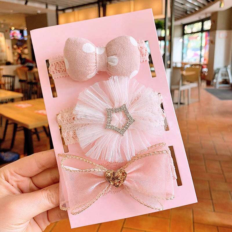 3 Pcs/Set Lace Flower Baby Headband Crown Bows Hairband Girl Turban Elastic Baby Hair Band Newborn Baby Hair Accessories: Style 3 G05