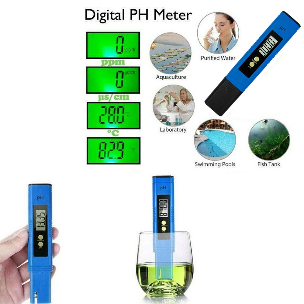 Pluma medidora de PH LCD Digital de exactitud del probador 0,1 agua de la piscina del acuario orina de vino calibración automática herramienta de prueba de agua precisa