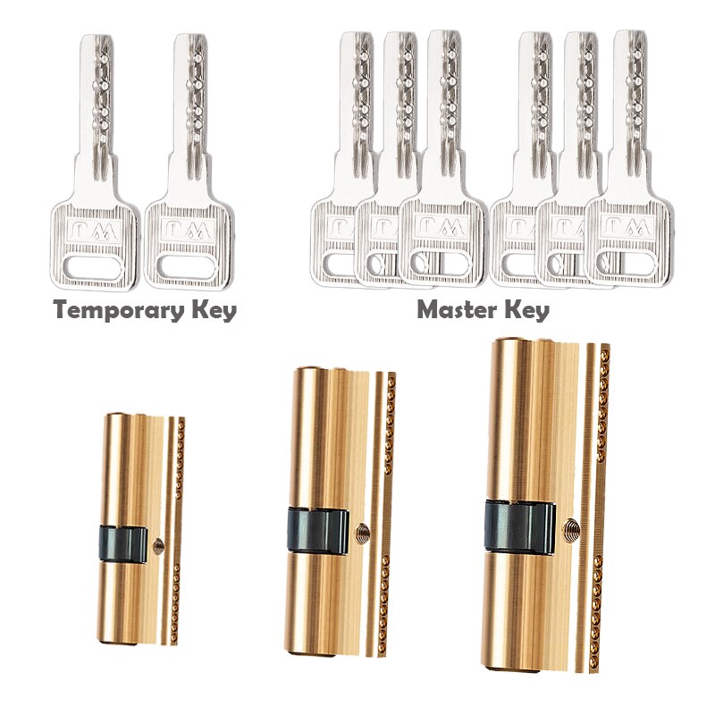 1Pc Pure Koper Anti-Diefstal Deurslot Core 65/70/80/90/115Mm messing Cilinder Met Ab Sleutel Anti-Diefstal Slot