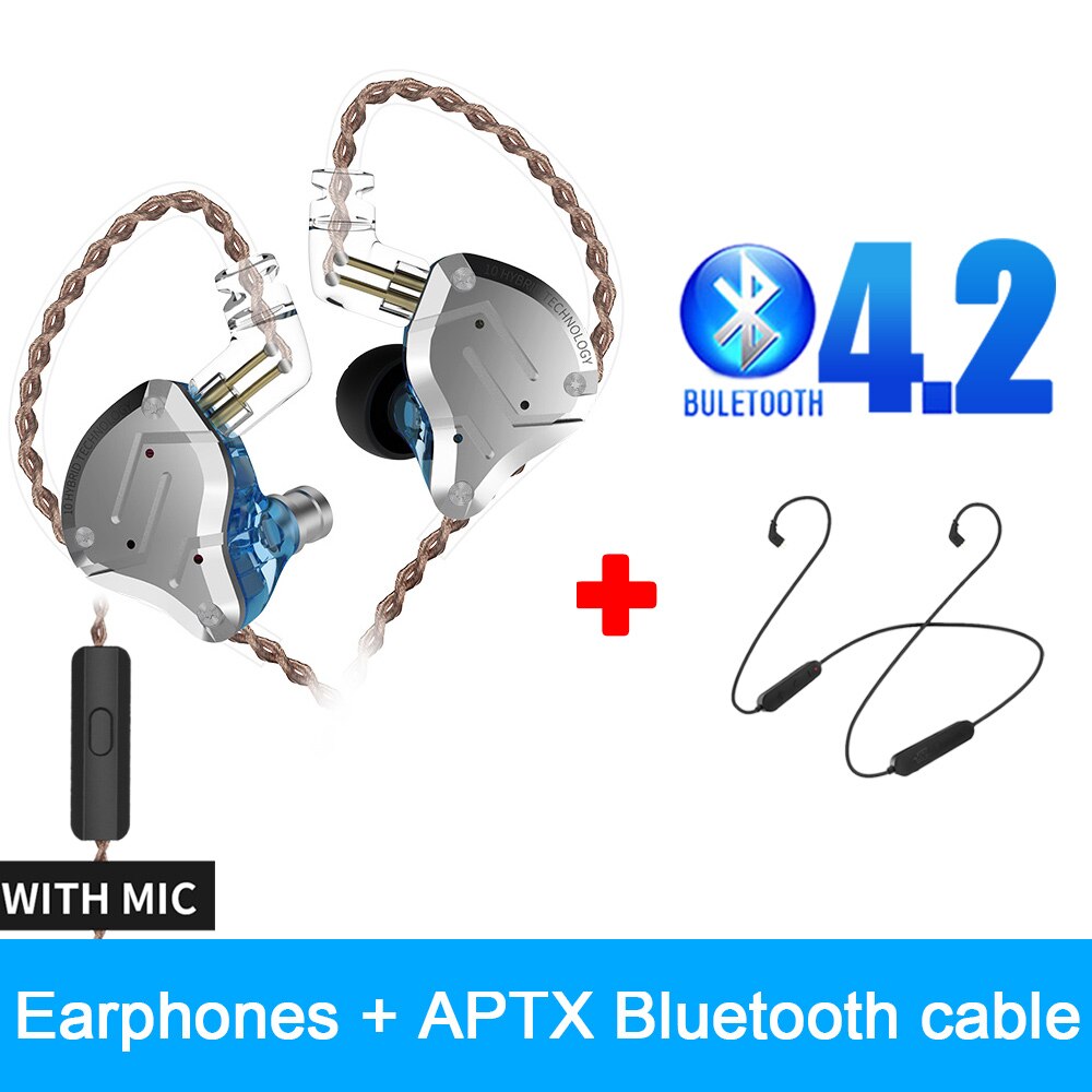 KZ ZS10 Profi HIFI Kopfhörer Metall 4BA 1DD hybrid 10 Treiber Bass Headset Lärm abbrechen in-Ohr Sport Spielen kopfhörer mit Mic: B Bluetooth4.2 Modul