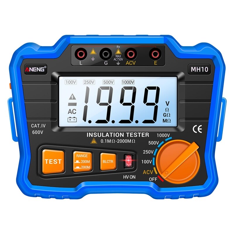 Insulation Resistance Tester Meter Megger Earth Ground Resistance Voltage Tester 100/250/500/1000V for Industrial: Blue