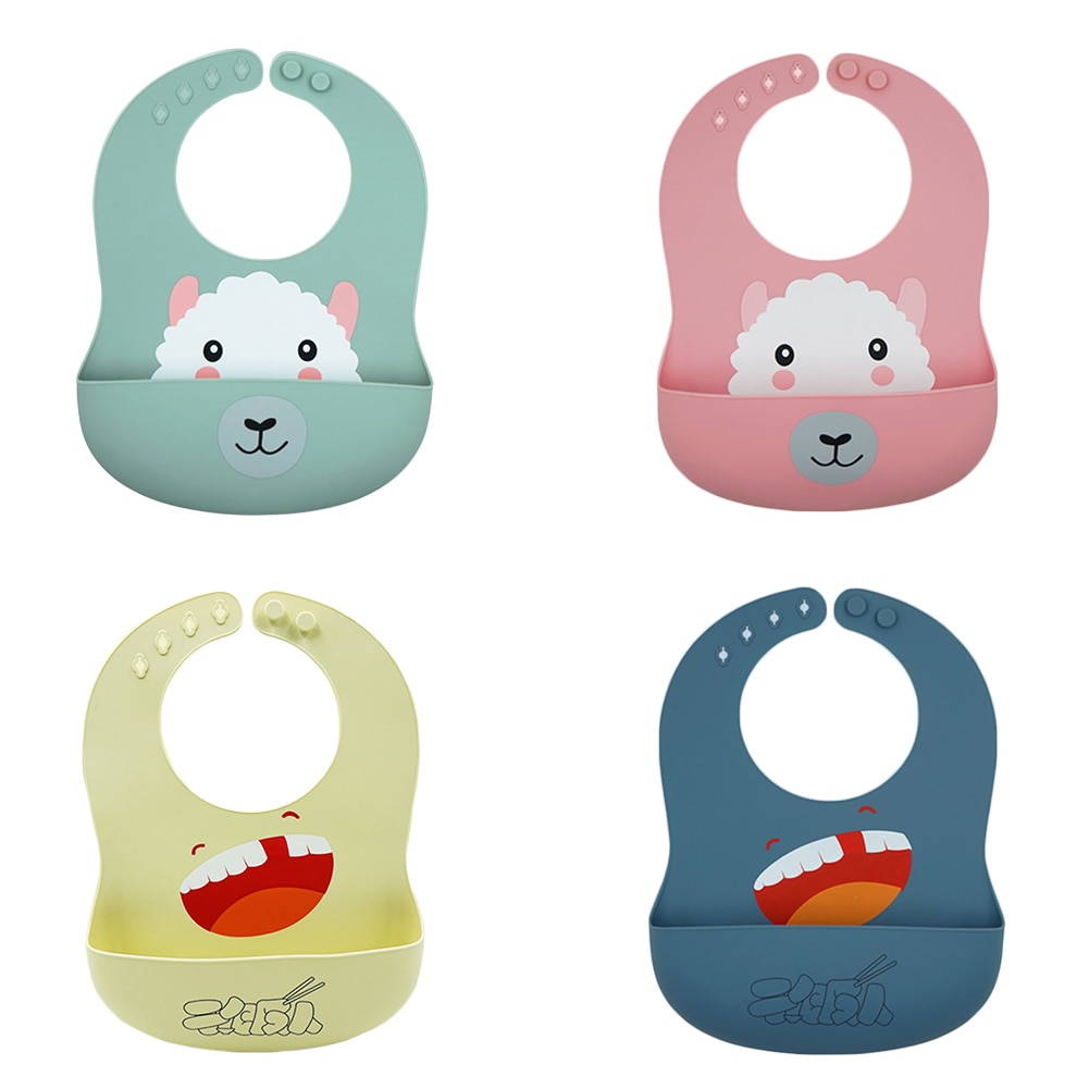 Beveiliging Cartoon Print Baby Slabbetjes Jongens Meisjes Bib Waterdicht Zachte Siliconen Kinderen Burp Doek Kinderen Feeding Bib Met Pocket