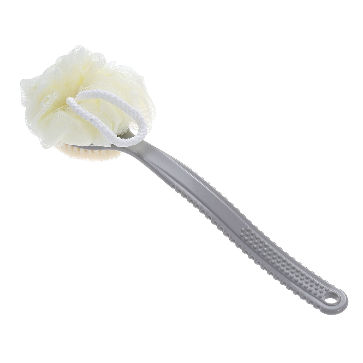 Body Scrub Brush Back Scrubber Bathing Brush with Exfoliating Puff and Strong Nylon Bristles(Grey)