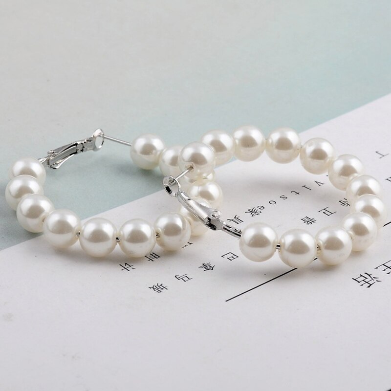 Nova moda pérola hoop brincos para mulher exagera oversize elegante criativo pérola círculo orelha anéis jóias presente acessórios