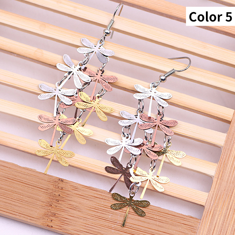 Colorful Dragonfly Earrings Bohemia Style Mix Color Long Dangle Earrings for Women Jewellery: Color 5 Mix Brown