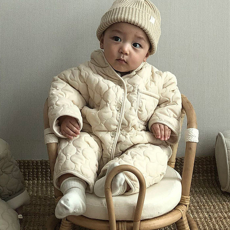 Baby Kleidung Korea Jungen Mädchen Gesamt Herbst Winter Neugeborenen Overall Kleinkind Baumwolle Liner Schneeanzug Babi Outwear Schneeanzug: Beige / 6m