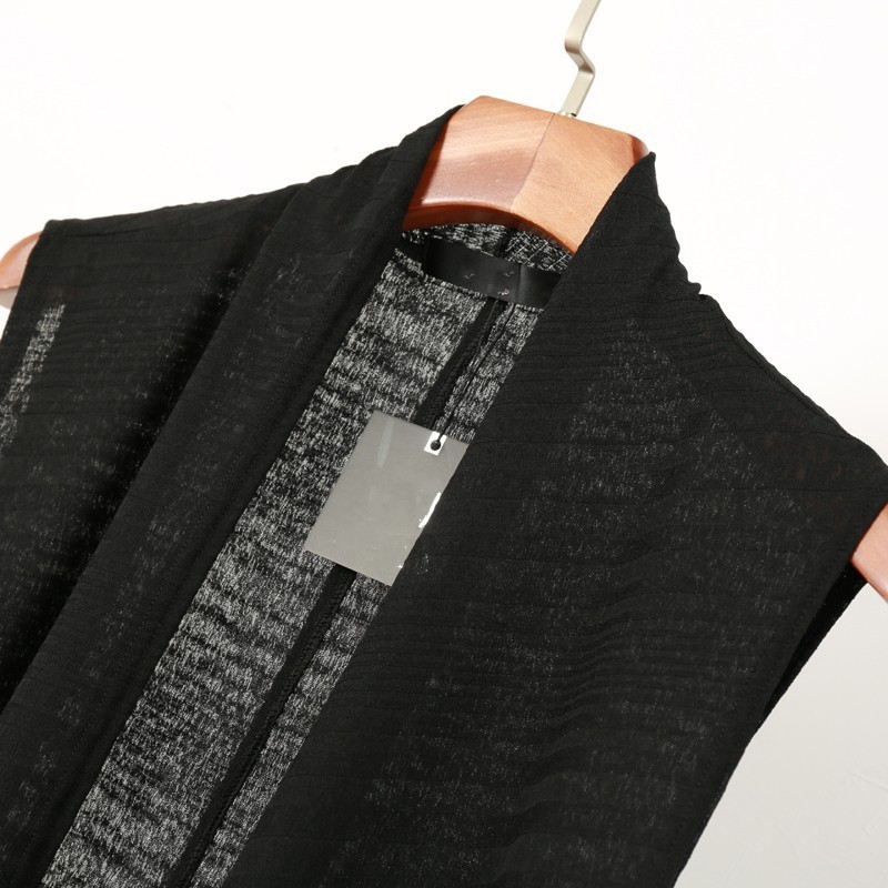 Asymmetrical Personality Summer Solid Thin Mens Sleeveless Vests Casual See Through Slim Cardigan Medium Length Waistcoats