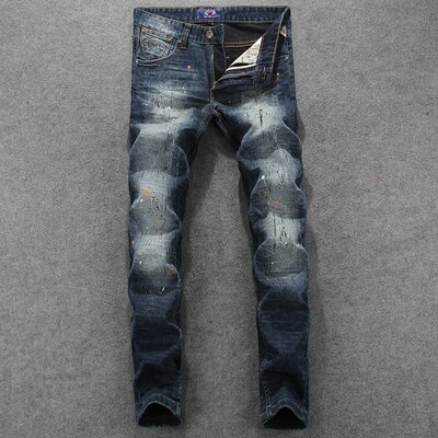 Streetwear Men Jeans Retro Wash Destroyed Paint Ri... – Vicedeal