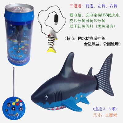 Innovation mini remote control small shark strange coke cans fish swimming underwater remote shark children toys: Deep Blue