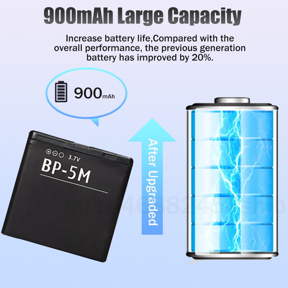 BP-5M BP5M BP 5M 900mAh para teléfono, batería recargable de iones de litio para Nokia 5700, 5610, 5611, 5710, 5611XM, 5700XM, 6110, 6110N, 6200C, 7390, 1 ud.