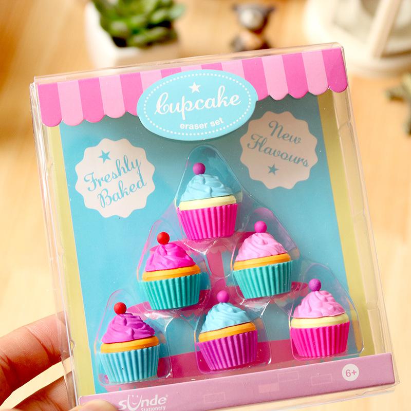 6 stk/sett kawaii kake viskelær blyant gummikake desseert viskelærsett for barn nyhet skrivesaker søtt sett: Default Title